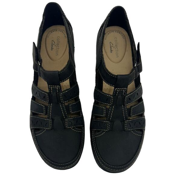 Clarks Cora River Low Wedge Sandals Women's 7 Black - Picture 3 of 8